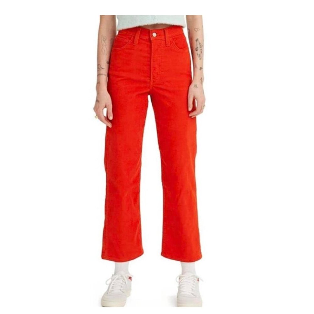 Levi's Ribcage Straight Ankle Valiant Poppy Red Corduroy Pants Women's 25